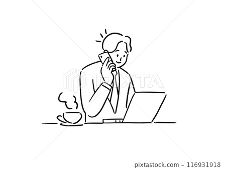 Businessman making a phone call in front of a laptop 116931918