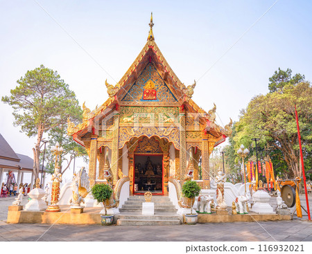 Wat Phra That Doi Tung Buddhist Temple and environment, a famous Temple and Buddhism place. It's settled on the mountain in Chiang Rai province, north of Thailand. 116932021