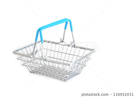 Symbolic of shopping online, the empty mini basket on white background. 116932031