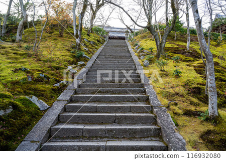 Kyoto, Japan - January 8, 2024: Jojakko-ji Temple, a Buddhist temple temple in the quiet forest of Ukyo District, Kyoto, Japan 116932080