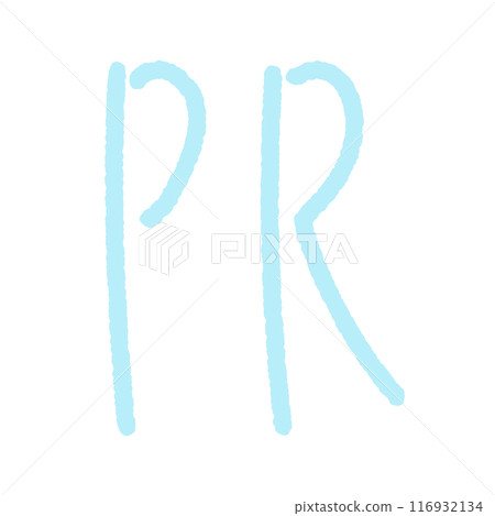 粗糙的手寫淺藍色 PR 字母 — 用於促銷和 PR 符號的設計零件材料 116932134