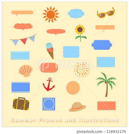 Summer illustration speech bubble frame set 116932170