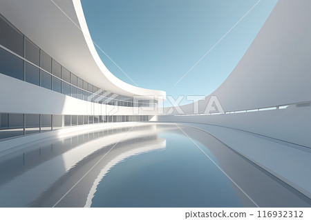 3D rendering of white curved modern building artificial space background 116932312