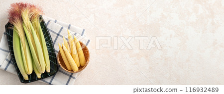 Corn tips, corn shoots, vegetables, baby corn husk Corn tips, corn shoots, vegetables, baby corn husk 116932489