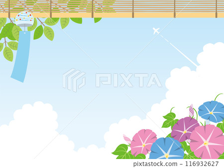 Summer image of morning glory and airplane trail background_horizontal Summer image of morning glory and airplane trail background_horizontal 116932627