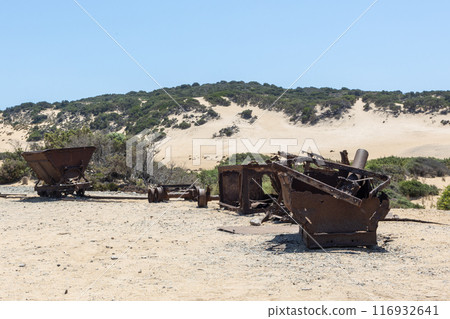 Abandoned Mine Carts on Sardinian Beach 116932641