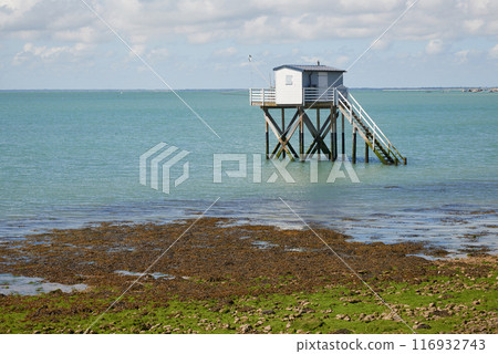 Square net fishing on stilts at the charente coast 116932743