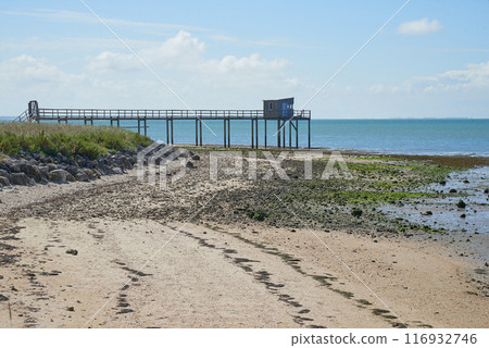 Square net fishing on stilts at the charente coast Square net fishing on stilts at the charente coast 116932746