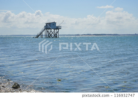 Square net fishing on stilts at the charente coast 116932747