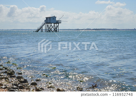 Square net fishing on stilts at the charente coast Square net fishing on stilts at the charente coast 116932748