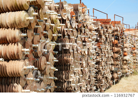 Oyster collectors in the form of plastic cups Oyster collectors in the form of plastic cups 116932767