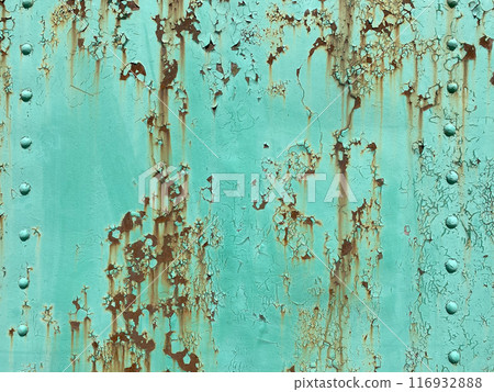 Background texture of scratched rusted steel with peeling paint 116932888