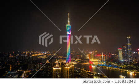 Aerial view of night landscape in Guangzhou city, China Aerial view of night landscape in Guangzhou city, China 116933048
