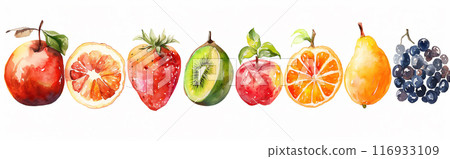 watercolor illustration of a set of different fruits watercolor illustration of a set of different fruits 116933109