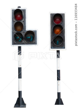 Traffic light mix style old used grunge real weathered isolated on white background with clipping path Traffic light mix style old used grunge real weathered isolated on white background with clipping path 116933484