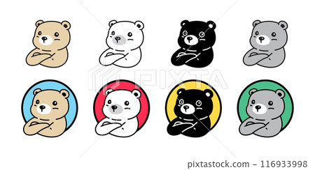 Bear polar icon teddy arms crossed circle round vector pet cartoon character logo symbol illustration clip art isolated design 116933998