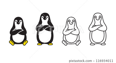 penguin vector arms crossed sitting cartoon character icon bird logo doodle illustration symbol design isolated 116934011