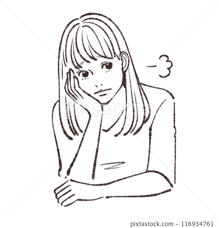 嘆息/沮喪/憂慮/悲傷/不適/女性/女孩插畫素材 嘆息/沮喪/憂慮/悲傷/不適/女性/女孩插畫素材 116934761