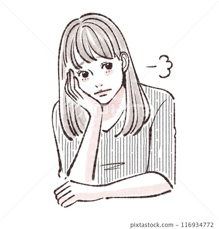 Sighing/depressed/worried/sad/unwell/illustration of woman/girl Sighing/depressed/worried/sad/unwell/illustration of woman/girl 116934772