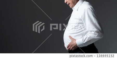 Senior man, metabolic syndrome, stomach, hand 116935132