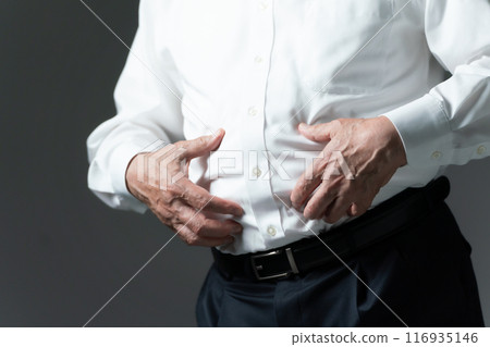 Senior man, metabolic syndrome, stomach, hand 116935146