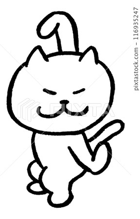 A cute white cat character with narrow eyes playing various sports A cute white cat character with narrow eyes playing various sports 116935247