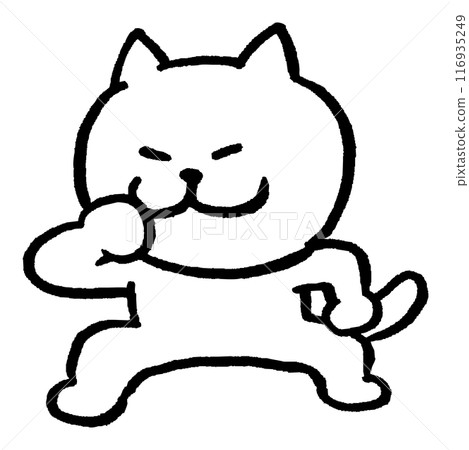 A cute white cat character with narrow eyes playing various sports A cute white cat character with narrow eyes playing various sports 116935249