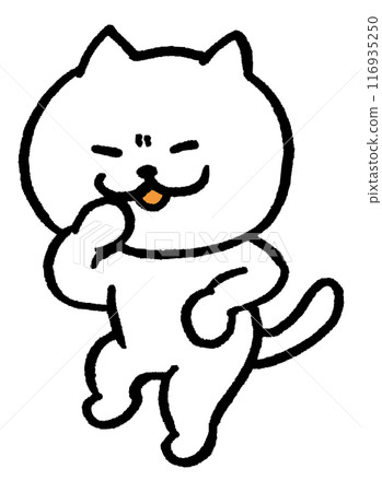 A cute white cat character with narrow eyes playing various sports A cute white cat character with narrow eyes playing various sports 116935250