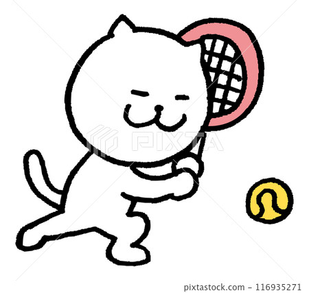 可愛的白貓角色,瞇著眼睛,從事各種運動 可愛的白貓角色,瞇著眼睛,從事各種運動 116935271