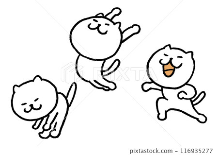 A cute white cat character with narrow eyes playing various sports 116935277