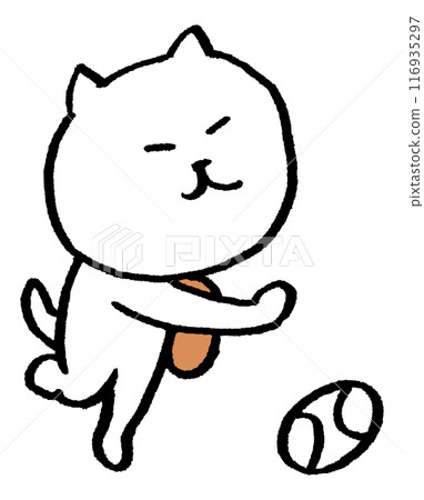 可愛的白貓角色，瞇著眼睛，從事各種運動 116935297