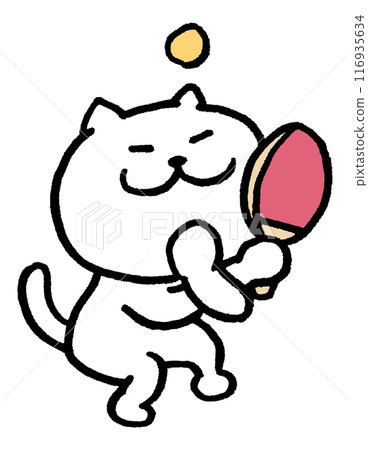 可愛的白貓角色,瞇著眼睛,從事各種運動 可愛的白貓角色,瞇著眼睛,從事各種運動 116935634