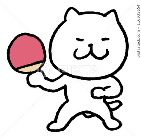 A cute white cat character with narrow eyes playing various sports A cute white cat character with narrow eyes playing various sports 116935654
