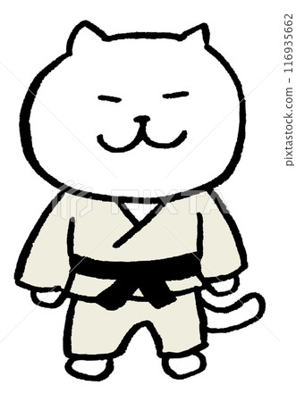 A cute white cat character with narrow eyes playing various sports 116935662