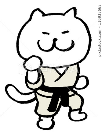 A cute white cat character with narrow eyes playing various sports 116935665