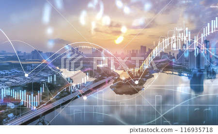 CG material: Holographic display and cityscape image material 116935718
