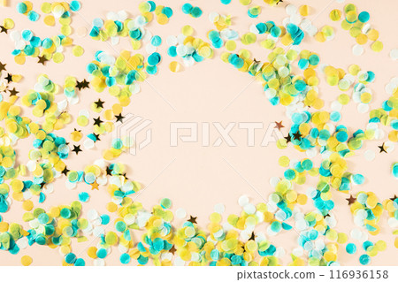 Happy birthday or any holiday festive background with confetti and copy space Happy birthday or any holiday festive background with confetti and copy space 116936158