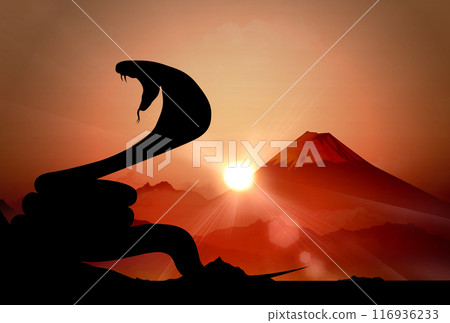 First sunrise and Mt. Fuji 2025 New Year's card material 116936233