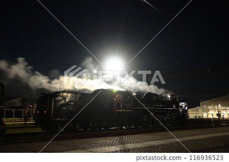 C57 steam locomotive (No. 180) standing in the locomotive depot at night_Photo taken on April 13, 2024 116936523