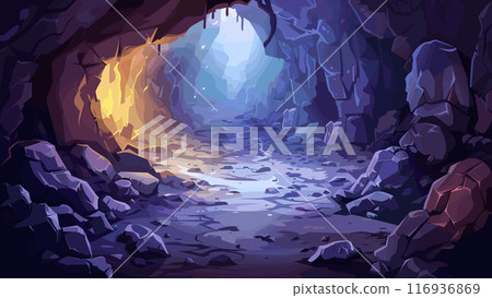 Dark Stone Cave Cartoon Background Spooky Underground Setting Rocky Cavern Mysterious Cave Adventure Gaming Scene Graphic Design Elements Video Game Background Dark Cave Icons 116936869