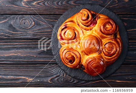 Homemade cake pie roll with cherry . Food background Homemade cake pie roll with cherry . Food background 116936959