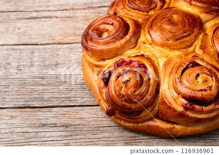 Homemade cake pie roll with cherry . Food background Homemade cake pie roll with cherry . Food background 116936961