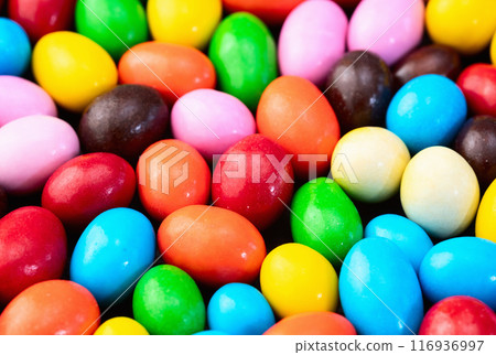 Mix of colorful candies . Multicolored unhealthy background. Sweet dessert 116936997