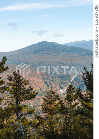 Views overlooking White Mountain National Forest during the beginning of Fall. Views overlooking White Mountain National Forest during the beginning of Fall. 116937286