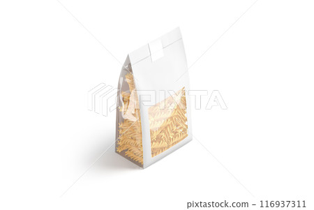 Blank white paper transparent pack with fusilli pasta mockup, isolated 116937311