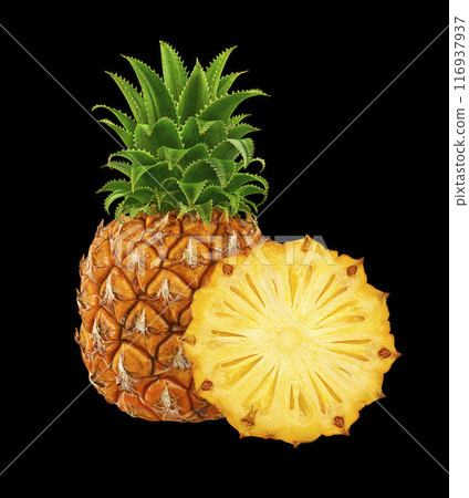 Pineapple isolated on black background, full depth of field Pineapple isolated on black background, full depth of field 116937937