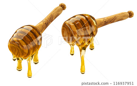 Honey dipper isolated on white background with clipping path, full depth of field Honey dipper isolated on white background with clipping path, full depth of field 116937951