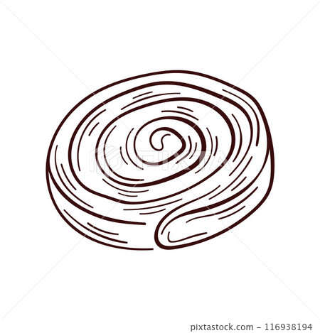 Cinnamon roll logo in line art style. Sweet swirl bun with cinnamon. Design for bakery. Vector illustration isolated a on white background. Cinnamon roll logo in line art style. Sweet swirl bun with cinnamon. Design for bakery. Vector illustration isolated a on white background. 116938194