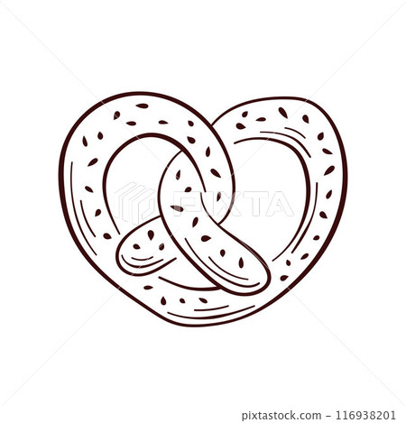 Pretzel icon in line art style. A bakery design product in the shape of a brezel. Vector illustration isolated on a white background. Pretzel icon in line art style. A bakery design product in the shape of a brezel. Vector illustration isolated on a white background. 116938201