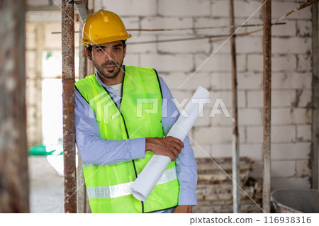 portrait of man engineer builder house construction portrait of man engineer builder house construction 116938316